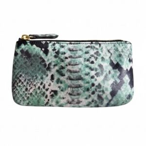 Aimee Kestenberg Leather Zippered Pouch With Turquoise/Green Snake Print New!